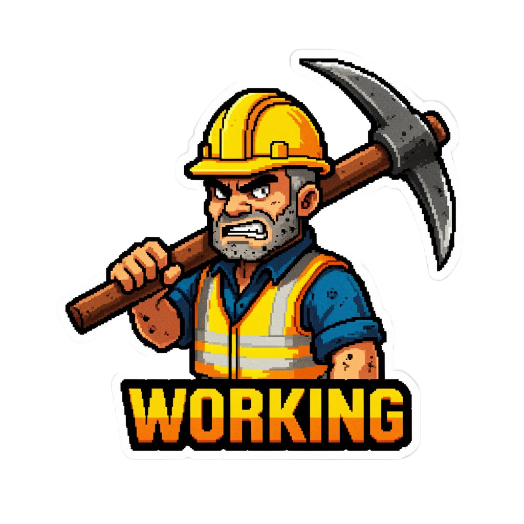 WORKING coin mascot — construction worker with pickaxe